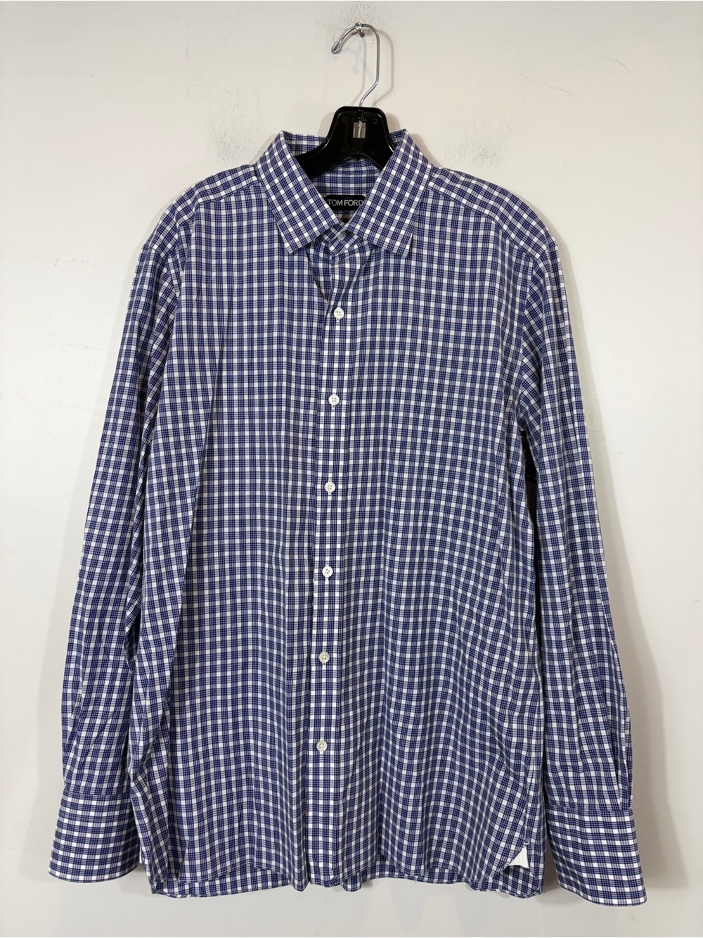 Tom Ford Blue White Check Plaid Button Front Dress Shirt Men’s 17